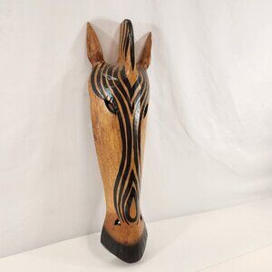 Wood Zebra Head Carving Abstract Primitive Wall Hanging Art African Animals